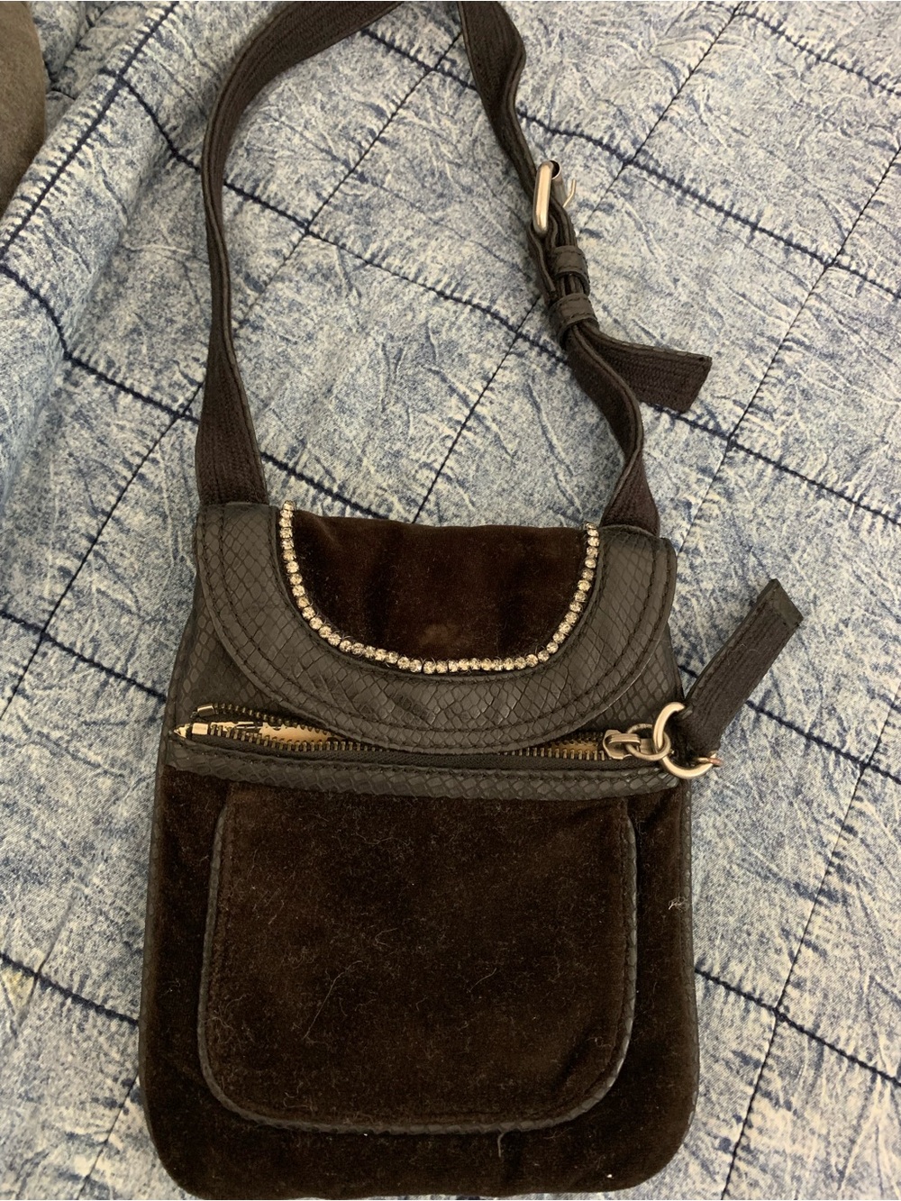 Women's Black Velvet Crossbody Bag JC X Apatchy purse bundle